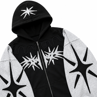 Sweat-shirt à capuche personnalisé avec impression en relief, patchwork étoilé, en molleton épais bicolore, coupe oversize, style Y2K, streetwear, pull-over pour homme