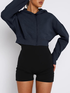 2026 Custom Logo Summer Crop <b>Top</b> Hoodie Short Set <b>Sweat</b> Women Zipper Biker Short Jogger Two Piece Set Women Clothing CropHoodies - Product Image 2