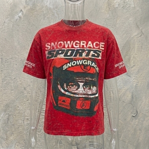 Camiseta Roja Extra Grande para Hombre Snowgrace Sports con Estampado de Casco, Estilo Urbano, Manga Corta, Cuello Redondo, Jersey de Algodón - Product Image 4