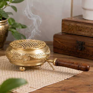 Brûleur d'encens artisanal en laiton avec poignée en bois, brûleur de charbon Bakhoor, brûleur d'Oud, encensoir, décoration d'intérieur, cadeau OEM ODM - Product Image 2