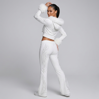 Ensemble de survêtement pour femme personnalisé avec strass, capuche, fermeture éclair, manches longues, pantalon évasé, style élégant pour la rue, tissu 100% coton