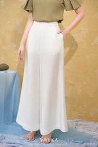Pantalones Largos de Cintura Alta y Pierna Ancha para Mujer, Color Blanco, Corte Holgado Informal, Crepé, Estilo Verano KRISTINA - Product Image 4