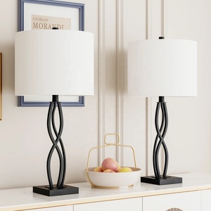 Infinity Twist Metal Table Lamp with Linen <b>Drum</b> <b>Shade</b> Durable Iron Construction Warm Ambient <b>Lighting</b> for Luxury Interiors - Product Image 2