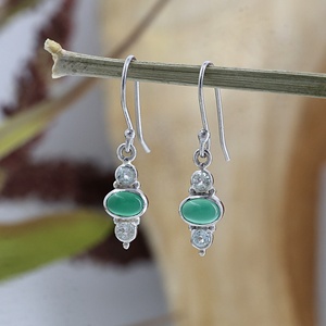 925 Sterling <b>Silver</b> Green Onyx & Topaz Oval <b>Drop</b> <b>Earrings</b> Handmade Gemstone Dangle Hook <b>Earrings</b> for Women - Product Image 6