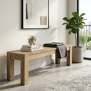 Modern Long Solid Wood Dining Bench Elegant Slatted Plank Top Wooden <b>Seat</b> Furniture For Rustic Home Setup Art Design Pure Art - Product Image 5