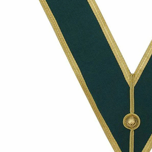 Custom Green V-Neck Masonic <b>Collar</b> Gold Trim Classical Design Sew-On Badge Garment - Product Image 4