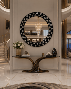Miroir mural rond avec incrustations, design galet, miroir décoratif pour salle de bain, chambre à coucher, salon, moderne et élégant, à fixer au mur, 24 pouces - Product Image 1