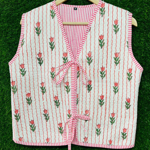 Chaleco de algodón acolchado con estampado floral, hecho a mano, ligero, reversible, estilo bohemio, para mujer, ideal para regalo. - Product Image 6