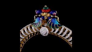 Luxury Gold Peacock <b>Bangle</b> <b>Set</b> Lab Grown Diamond Meenakari(Enamel) IGI Certified Rhodium Bridal Designer Women 14KT Ethnic - Product Image 4