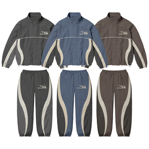 BRANDNAME Unisex Sporty Tracksuit Pants Full Length Quick Dry Elastic Waist Side Pockets Gray with <b>Silver</b> Stripe Autumn Adult We - Product Image 1