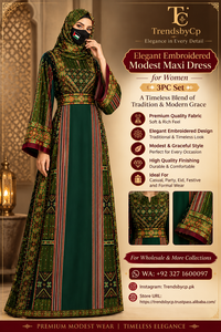 Maxi Thobe élégant et modeste pour femmes |   Robe musulmane ethnique brodée à manches longues, taille naturelle, infroissable |   Moyen-Orient - Product Image 6