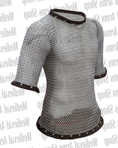 Camisa de malla metálica con ribete de cuero, manga corta, armadura de anillos de aluminio para recreación de caballero unisex adulto en ferias medievales - Product Image 2
