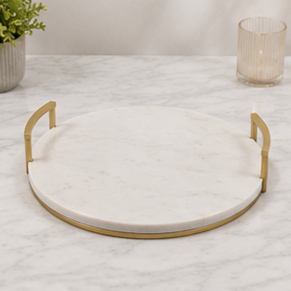 Round Marble <b>Storage</b> Tray With Brass Handles Minimalist Design Indoor <b>Tabletop</b> Decor Living Room Accessory - Product Image 4