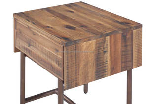 Juego de Mesitas de Noche Rústicas de Madera Maciza de Mango con 1 Estación de Carga y 1 Cajón, Mesita de Noche Moderna, Mesa Auxiliar, Hecho a Mano en Almacén - Product Image 4