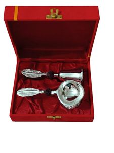 Metal Craft Feather Hand Bell <b>Set</b> with Stand Silver-Plated Offset Printing Gift Box Decorative <b>Desk</b> Accessory - Product Image 2