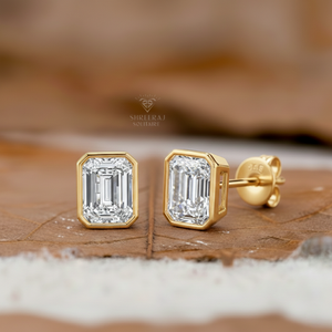 Igi for Certified HPHT CVD Vvs1 Lab Grown Diamond 14k 18k Solid Gold Bezel Setting Luxury Women's Earrings <b>Studs</b> Emerald Cut 1-3 - Product Image 1