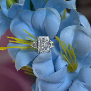 14K White Gold Radiant Diamond Ring 2.5 Carat Center with 1.10 Ct Trapezoid Side <b>Stones</b> D VVS2 - Product Image 6