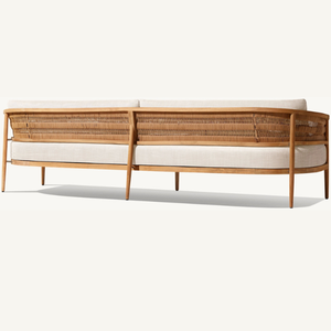 Sillón de terraza hecho de madera de teca con respaldo de ratán resistente, ideal para la terraza o el jardín. - Product Image 3