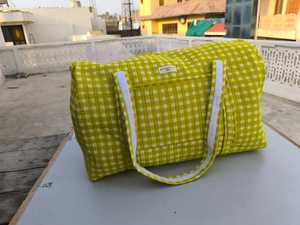 Yellow Checkered Cotton Duffel <b>Bag</b> <b>Large</b> Capacity Duffel <b>Bag</b> Green Stripe <b>Large</b> Capacity <b>Weekender</b> Travel <b>Women</b> Cotton <b>Bags</b> - Product Image 3