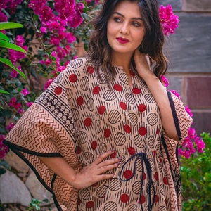 Ropa de playa de algodón para mujer, caftán de manga de tres cuartos, talla grande - Product Image 3