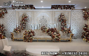 Escenario de Boda de Lujo Estilo Bollywood, Personalizable, de Fibra Blanca Tallada, Elegante Escenario Abierto Jodha Akbar, EE. UU. - Product Image 2