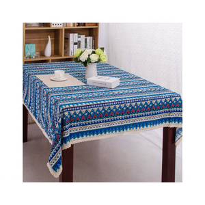 Nappe écologique 100% coton bleu certifié GOTS élégant brodé 60x84 pouces pour chaque occasion de repas à la maison - Product Image 1