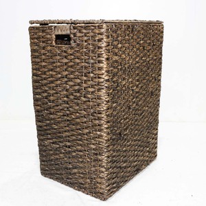 Panier de rangement en jacinthe d'eau avec couvercle, forme rectangulaire, pour le rangement du linge, style rustique avec poignées - Product Image 6