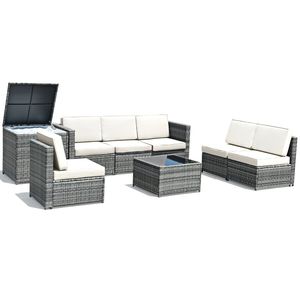 8-teiliges Gartenmöbel-Set aus Korbgeflecht mit Stauraum – Sofas, Kissen, Couchtisch & Aufbewahrungsbox – Outdoor- und Indoor-Möbel - Product Image 6