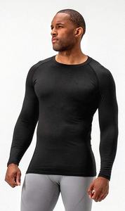 Rashguard à manches longues pour homme - Logo personnalisé Polyester/Coton - Maillot de sport moulant pour fitness, gym et course à pied - Product Image 5