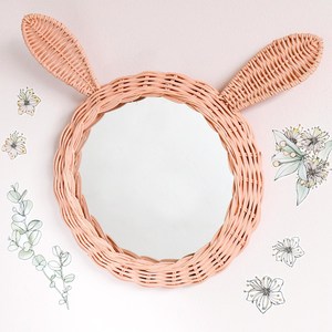 <b>Cute</b> handweave rattan framed mirrors kid room accessories competitive price mini <b>bear</b> shaped mirror - Product Image 2