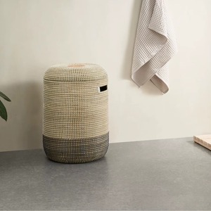 Panier à linge en jonc de mer bleu marine, fait main, panier de rangement, vente en gros, écologique, fabriqué au Vietnam - Product Image 2