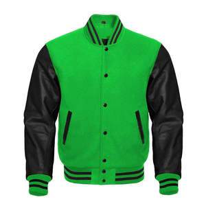 Veste universitaire bleu royal pour homme avec manches en cuir PU noir, col montant, coupe décontractée, couleur unie, fermeture à boutons - Product Image 5
