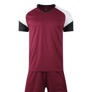 Ensemble de maillots de football personnalisés pour hommes, bordeaux, blanc, noir, manches courtes, col en V, impression sublimée, évacuation de l'humidité, 100% polyester - Product Image 1
