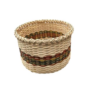 Modern Minimalist Handwoven Round <b>Bamboo</b> <b>Basket</b> Eco-Friendly Storage Bin with Striped Design for Kitchen and Living Space - Product Image 1
