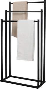 Porte-serviettes en métal noir sur pied avec étagère, design moderne suspendu, style simple, double couche - Product Image 4