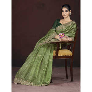 Multi-Hilo Floral Bordado Hermoso Saree Vestidos elegantes Trabajo - Product Image 6