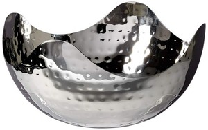 Bol décoratif de fête moderne en métal argenté martelé, fait main, de luxe, écologique, avec bord ondulé, durable, pour fruits, centre de table - Product Image 4