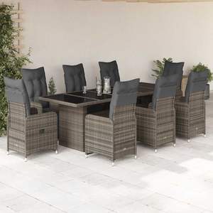 Conjunto de Bistro de Ratán Sintético Gris de 8 Plazas con Reposapiés Ajustables para Jardín - Product Image 1