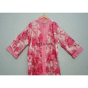 Kimono de algodón de alta demanda, túnica de playa, vestido tipo kimono de algodón, vestido kimono de algodón estampado a bloques para hotel y playa - Product Image 2