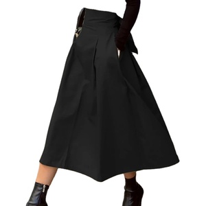 2025 mode coréenne femmes taille haute jupes minces couleur unie grande balançoire jupe longue avec automne sauvage arc femmes longue jupe à nœud - Product Image 5