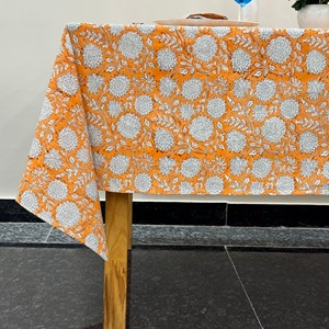 Handmade Indian Boho Rectangular Tablecloth Floral Block Print Cotton Cover for Indoor and Outdoor Dining Table Decor <b>Set</b> - Product Image 1