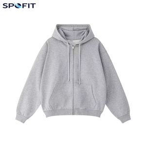 Custom Logo 440 GSM Winter Solid Oversized Terry Double Zippers Drop Shoulder Blank Cropped <b>Zip</b>-<b>Up</b> Hoodie for Men - Product Image 5