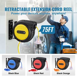Avvolgicavo retrattile da 20m/1.5m con cavo 14AWG/3C SJTOW per impieghi gravosi, presa tripla illuminata da 75 FT (22,86m) 13 Amp - Product Image 2