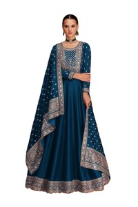 Magnifique robe Anarkali en soie longue avec broderies Zari et sequins, séchage rapide, coupe classique, toutes saisons, pour mariages et occasions spéciales - Product Image 3