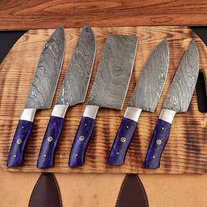 Handmade Damascus Chef <b>Knife</b> <b>Set</b>: Purple Resin Handle Forged Kitchen <b>Knives</b> - Product Image 2