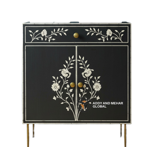 Mueble de Salón de Lujo Moderno y Ecológico, Hecho a Mano, con Incrustaciones de Hueso Negro, Diseño Floral, Disponible al Mejor Precio en India - Product Image 3