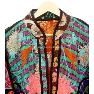 Indian Handmade 100% Cotton Kantha <b>Jacket</b> <b>Mandarin</b> <b>Collar</b> Full Sleeves Breathable Eco-Friendly All Season Fashionable Design - Product Image 2