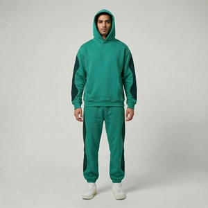 Unisex Winter Green Hooded 100% Cotton Breathable Lightweight Loose Fit Pullover Sweatshirt Jogger Pants Solid Pattern Casual - Product Image 3