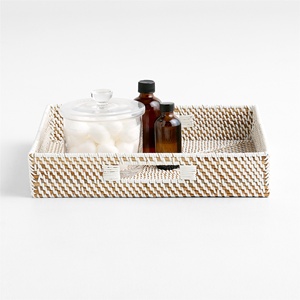 Luxury serving tray crafted by hand natural woven square rattan trays bathroom kitchen <b>storage</b> - Product Image 3