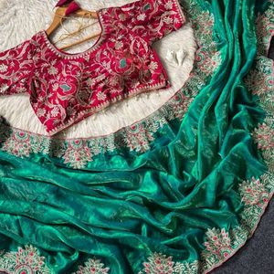Sari brodé de designer, magnifique et prêt-à-porter, avec pallu brodé Meena et blouse prête à porter, prix de gros par Royal Export - Product Image 6